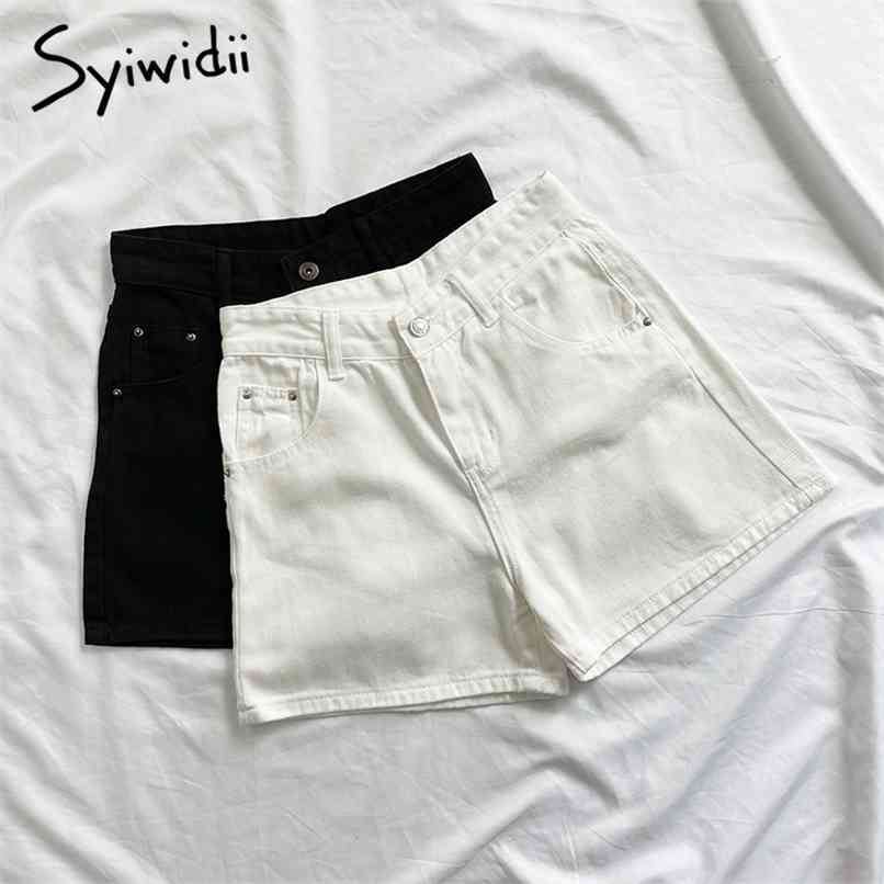 

Womens High Waisted Denim Shorts Jean Summer Black Clothing White Fashion Solid 100% Cotton Zipper Fly Casual 210607