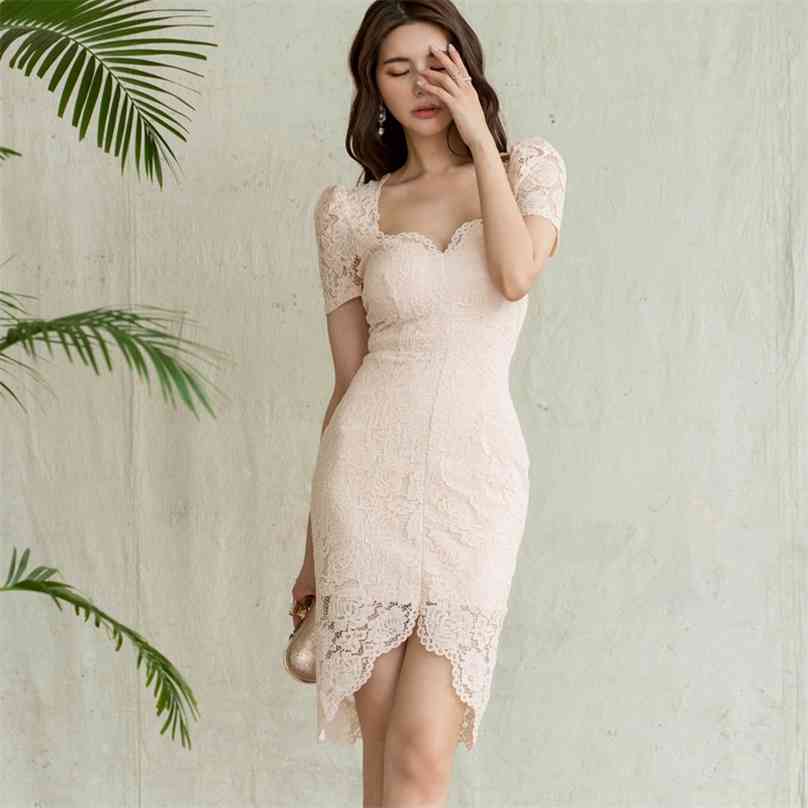 

Summer wear han edition aristocratic temperament cultivate one' morality in the long lace split package hip dress 210602, Apricot pink