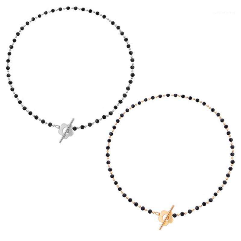 

Chains Women Crystal Bead Jewelry Black Collar Necklace Choker Chain Buckle Flower