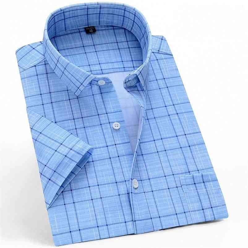 

Summer Short Sleeve Men Casual Shirts Business Regular Fit Stretch Plaid Shirt For Mens Checkered Leisure Foral Comfortable 6xl 210708, Dt15