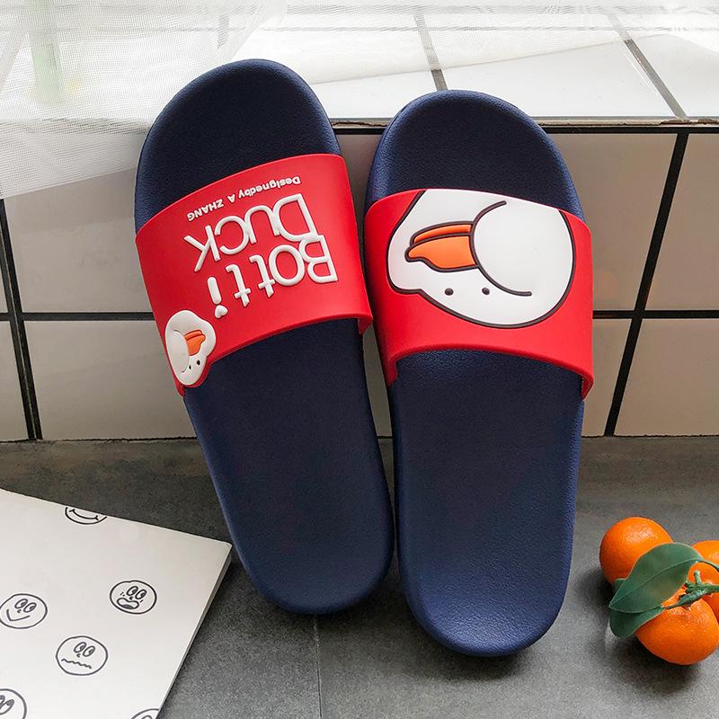 

Men And Women Slippers Cartoon Indoor Sleepers Duck Summer Flat Couple Non-Slip Beach Slides Home Floor Cute Shoes, Black