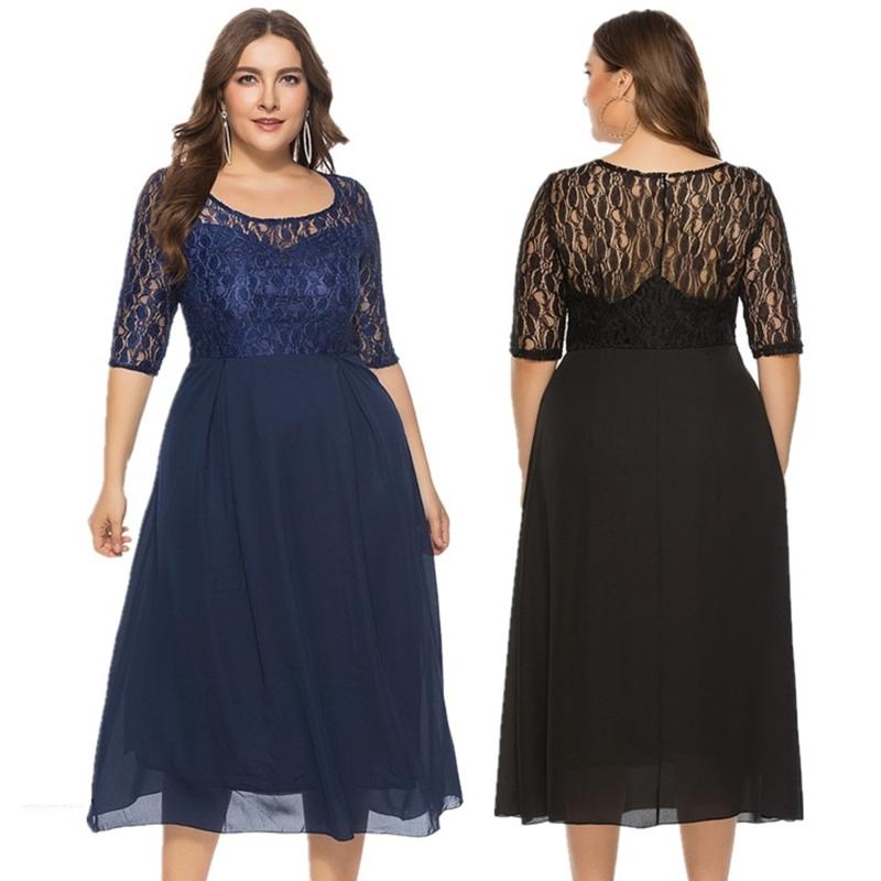 

Plus Size Dresses 2021 Spring Summer European And American Style Hollow Out Lace Dress For Women, Black