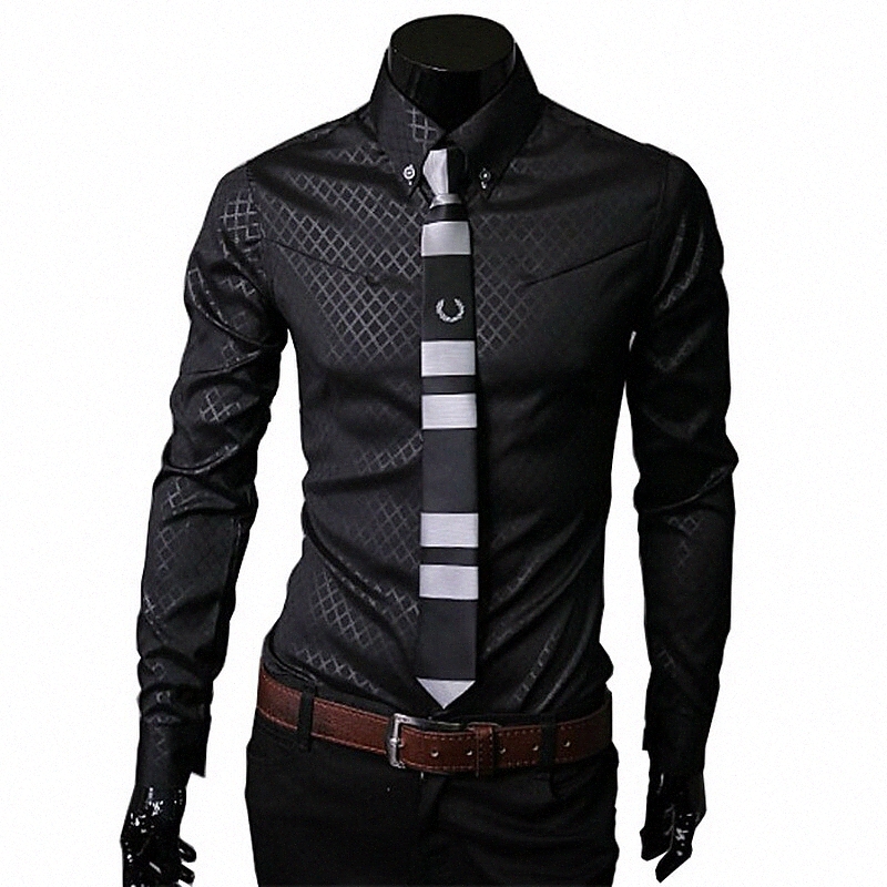 Men's Shirt Plaid Solid Colored Plus Size Classic Collar Daily Work Long Sleeve Slim Tops Business Basic White Black Wine / Fall o9V8#
