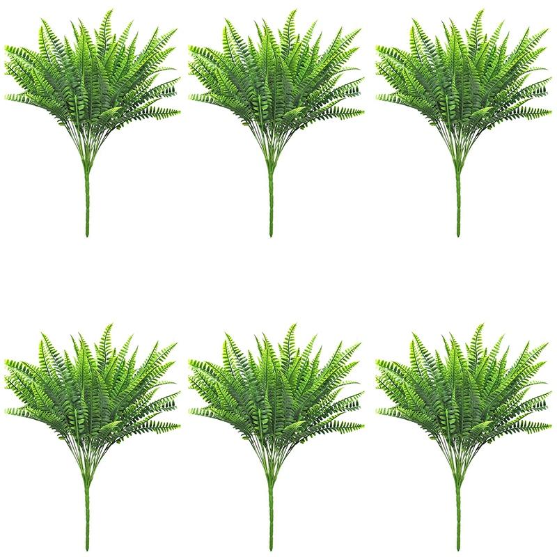 

18 PCS Artificial Fern Plants - Artificial Boston Fern Bush Faux Indoor Outdoor UV Resistant Greenery Shrubs Fake Plants, Green