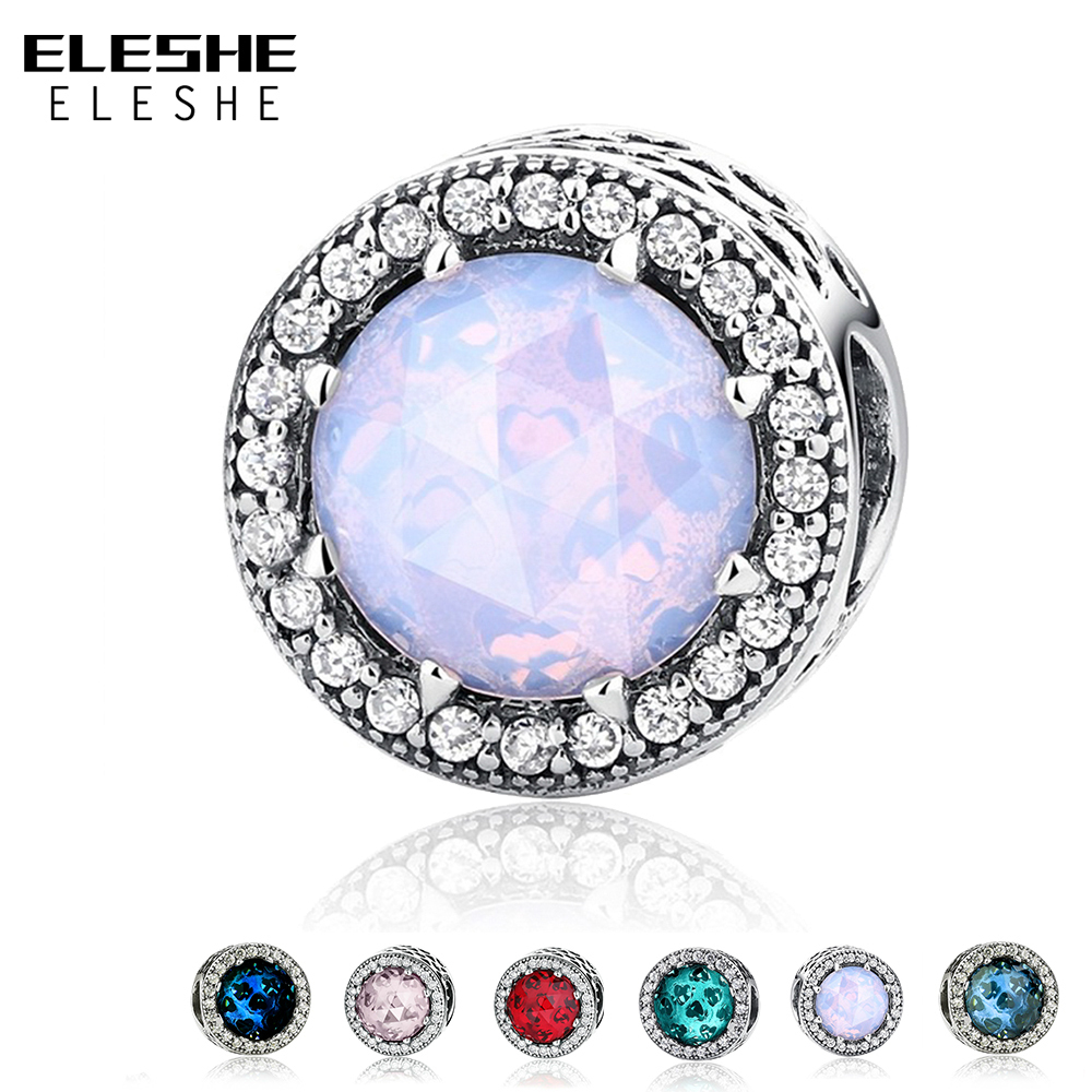 

ELESHE Authentic 925 Sterling Silver Radiant Hearts Clear CZ Crystal Charms Beads Fit Charm Bracelet Original Jewelry Q0531