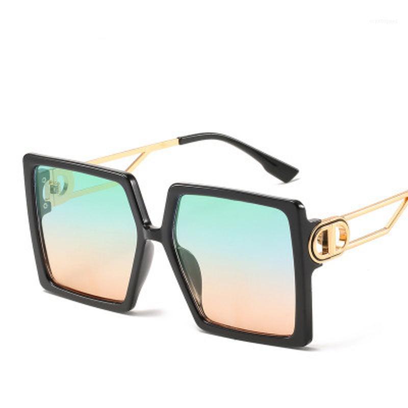 

Sunglasses Trendy Fashion Large Frame Square Women 2021 Ocean Gradient Lens Sun Glasses Female Retro Metal Eyewear1