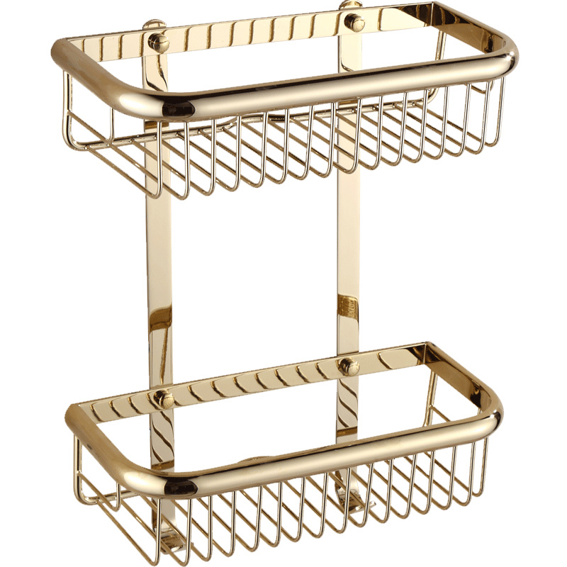 

2021 New Gold Corner Shelf Soap Dual Tier Shees Brass Shampoo Basket Bathroom Holder O2m0