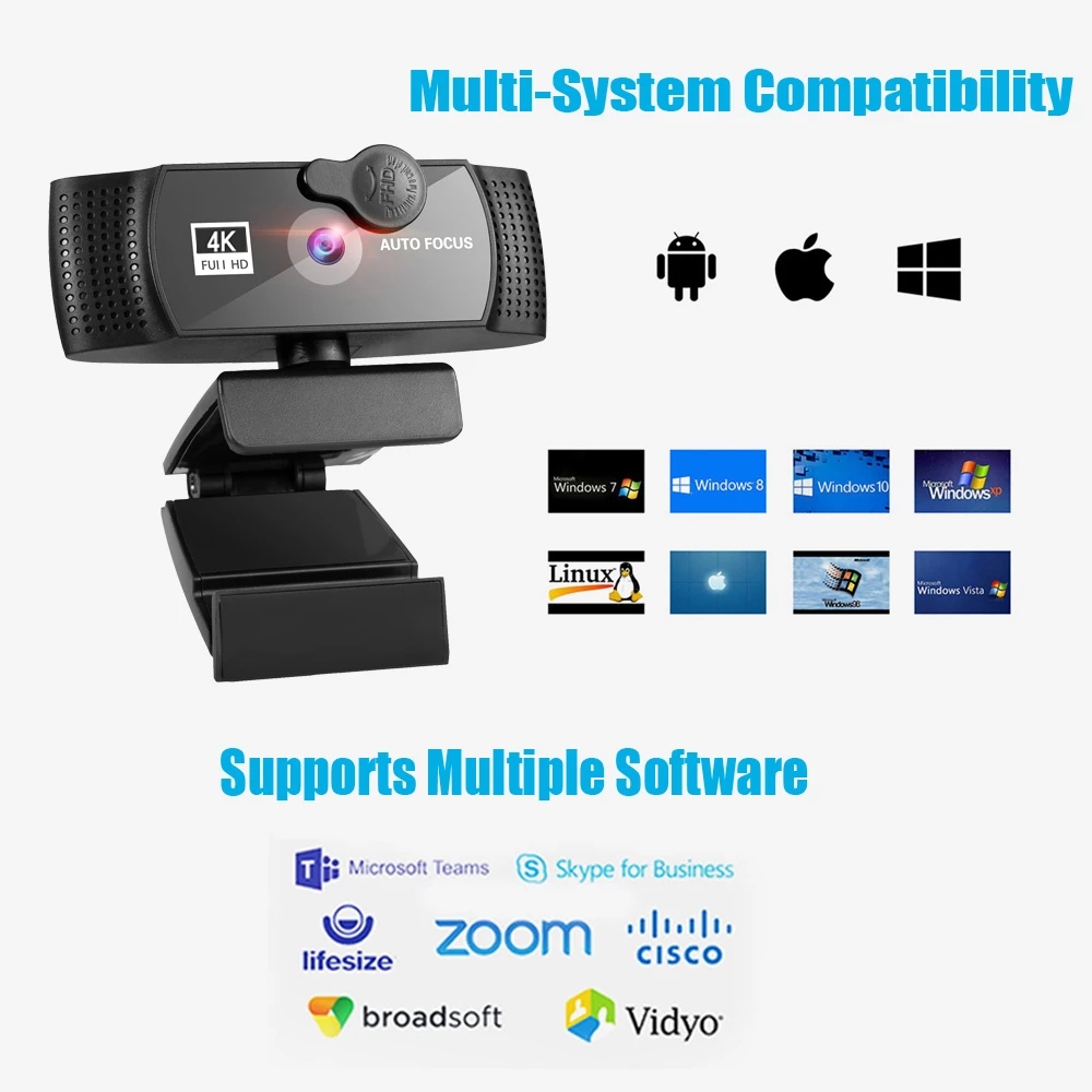

4K 1080P USB 2K Full HD Web Camera For PC Computer Laptop CMOS Cam With Microphone Autofocus Camara Webcamera Webcams
