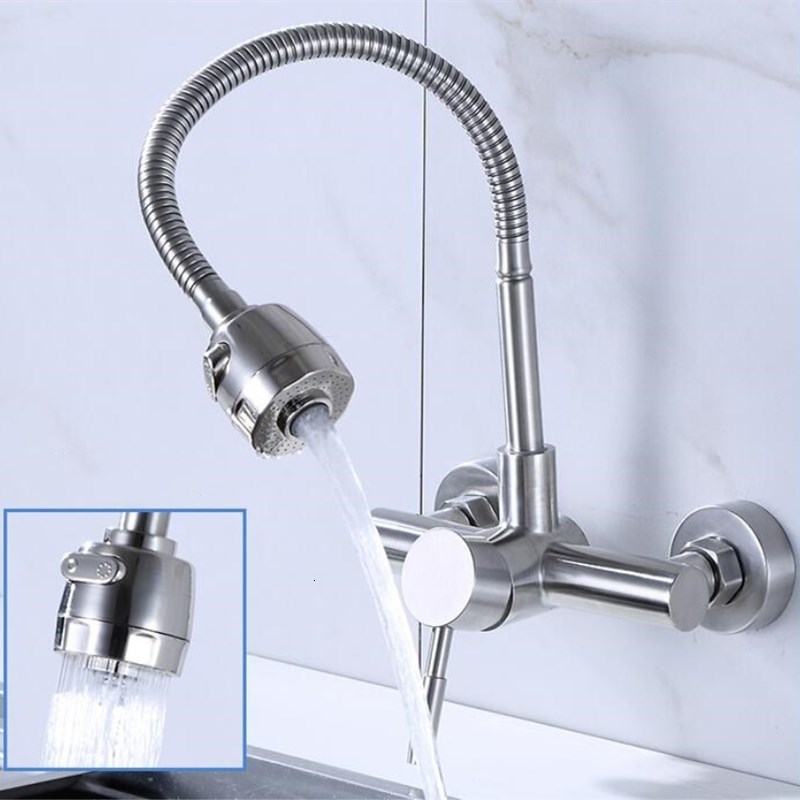 

2021 New Faucet Wall Mounted Kitchen Single Handle 304 Stainless Steel Swivel Sink Mixer Tap Xile