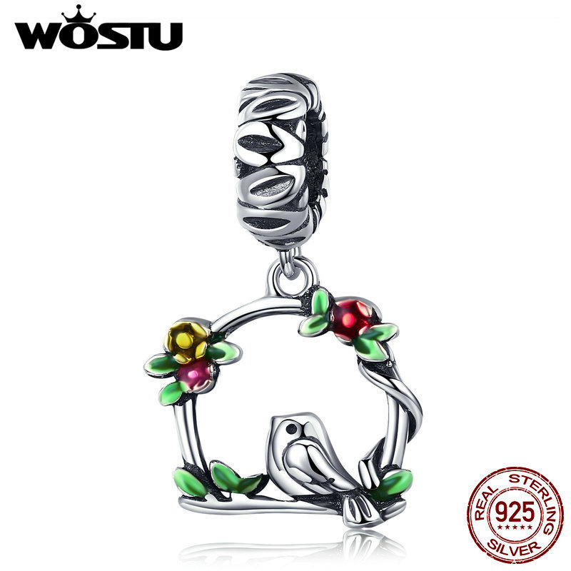 

WOSTU Summer Brand New 925 Sterling Silver Bird & Cage Dangle Charm fit Beads Bracelet Necklace Original DIY Jewelry Gift CQC645 Q0531