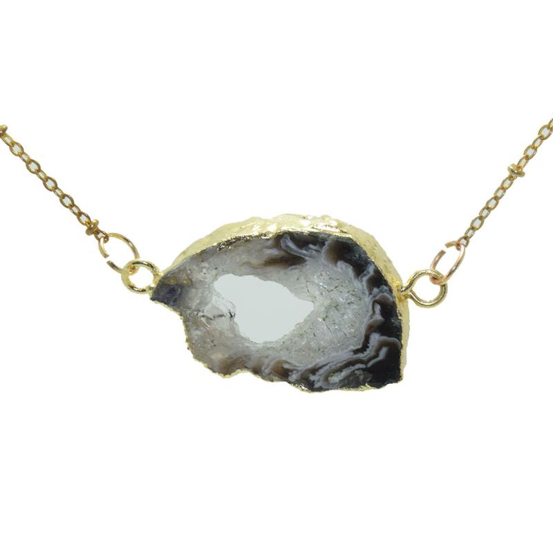 

Pendant Necklaces Natural Slice Geode Druzy Stone Necklace For Women 2021 Raw Flat Agates Irregular Gold Plating Stones Connector