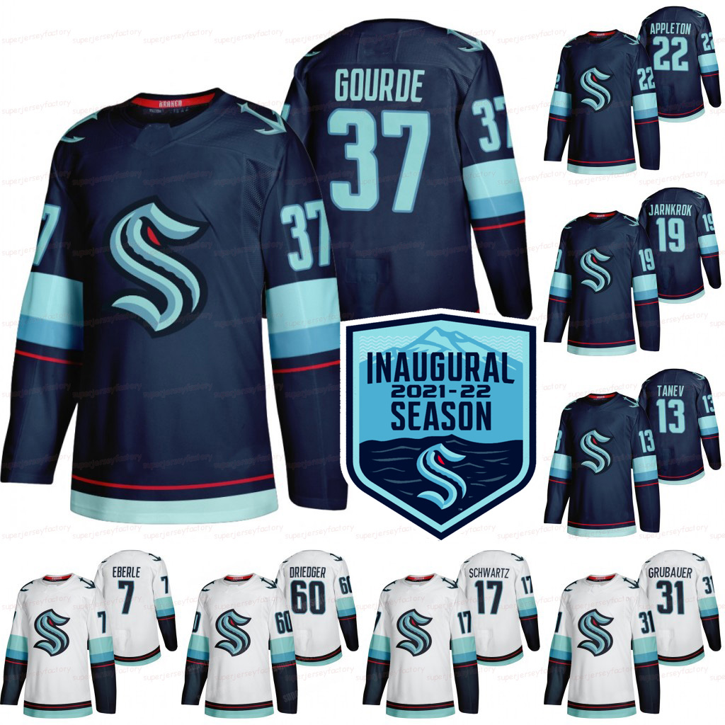 

Yanni Gourde Seattle Kraken 2021-22 Inaugural Season Jersey Jaden Schwartz Philipp Grubauer Mark Giordano Driedger Lauzon Tanev Eberle Jared McCann Blackwell, Mens home blue