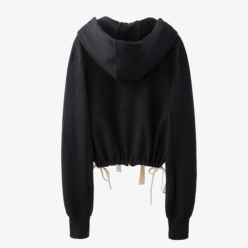 

Casual Patchwork Drawstring Sweatshirt For Women Hoodie Collar Lace Up Short hodded Female Fashion New Clothing, Black