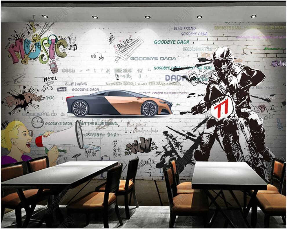 

3d wallpaper custom photo mural Racing motorcycle graffiti bar home decor 3d wall murals wallpaper for living room in rolls, Non-woven wallpaper