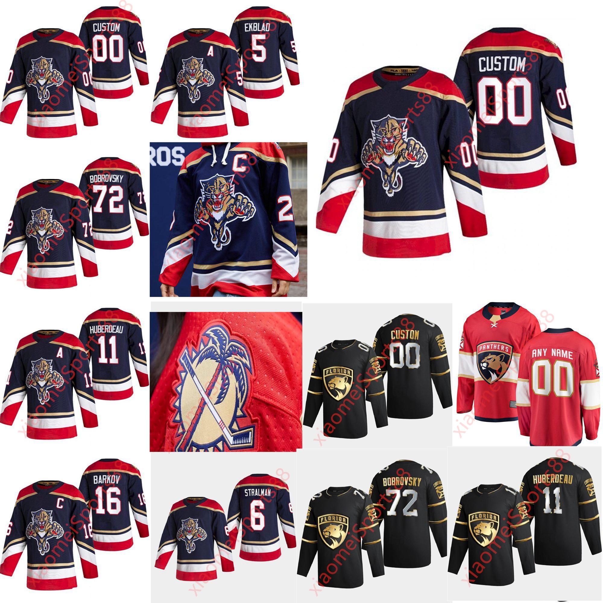 

2021 Reverse Retro Florida Panthers Hockey Jerseys Patric Hornqvist Ryan Lomberg Eetu Luostarinen Aleksi Saarela Owen Tippett Custom Stitche, Black;red
