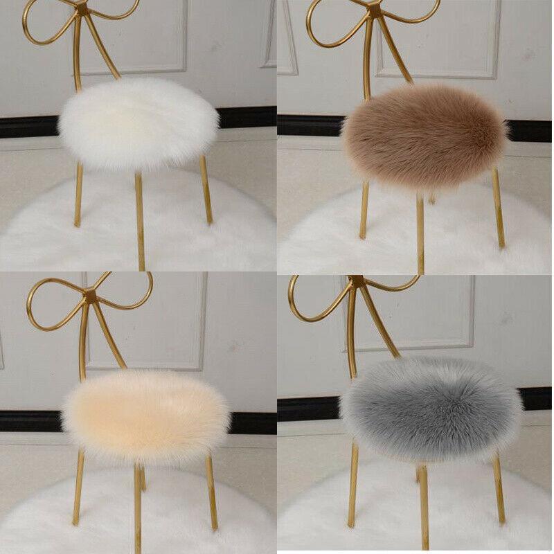 

Cushion/Decorative Pillow Round Warm Soft Faux Wool Furry Pad Long Fur Cushion Chair Seat MatWhite Modern Plush Carpets Rug Home Decor, White