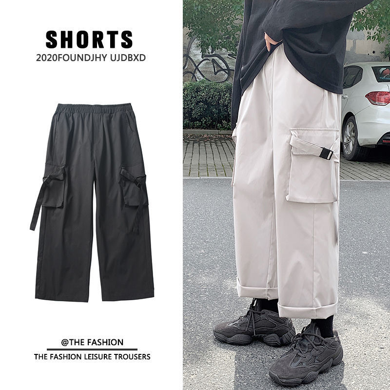 

2021 New Spring Summer Cargo Men's Fashion Multi-pocket Casual Men Streetwear Korean Hip-hop Straight Wide-leg Pants Mens Va94, Gray