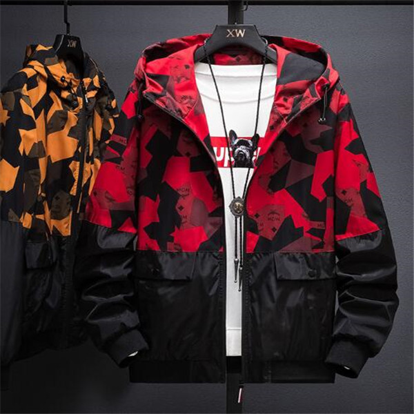 

Hot-selling jacket men's spring and autumn models trend camouflage personality jackets casual youth loose hooded top clothes, Black;brown