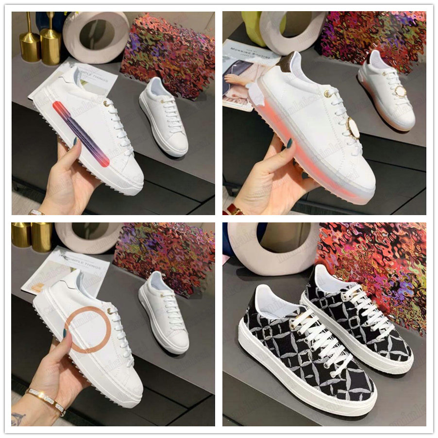 

TIME OUT 2021SS White Sneakers Womens Embroidered Shoe Calf Leather Canvas Monograms Flowers Designer Trainers Lace Up Low Cut Casual Shoes For Female, Customize
