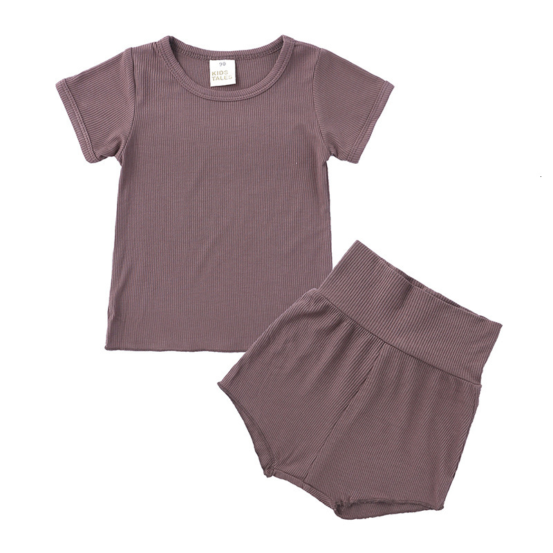 

2021 New Summer Kids Tales Boys Girls Loungewear Children Sleepwear Ribbed Cotton Toddler Baby Short Sleeve Solid Pajamas Set Jett, Pink