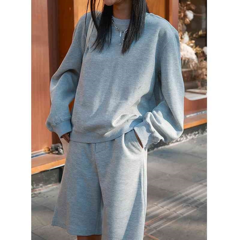 

Mulan 2021 summer new Korean casual solid color top trend simple loose round neck sweater women 28152, Black