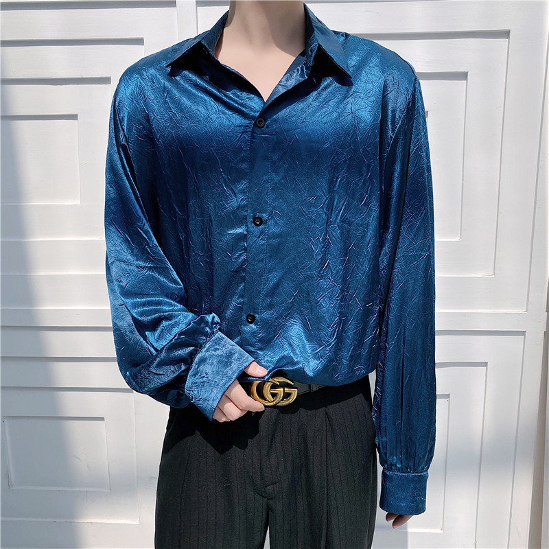 

Royal Blue Party Luxury Clothing Stylish Men's Blouse Wears White Shirts Dressed in Vintage Goth Clothes Pqs8, White;black