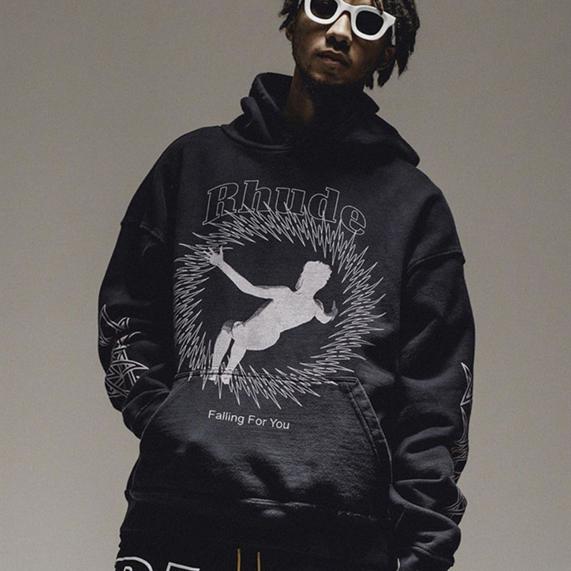 

2021 New Top Quality Loose Rhude Falling for You Hoodie Men Women 1:1 Graphic Print Pullovers Hoody Inside Tag Sweatshirts F3e4