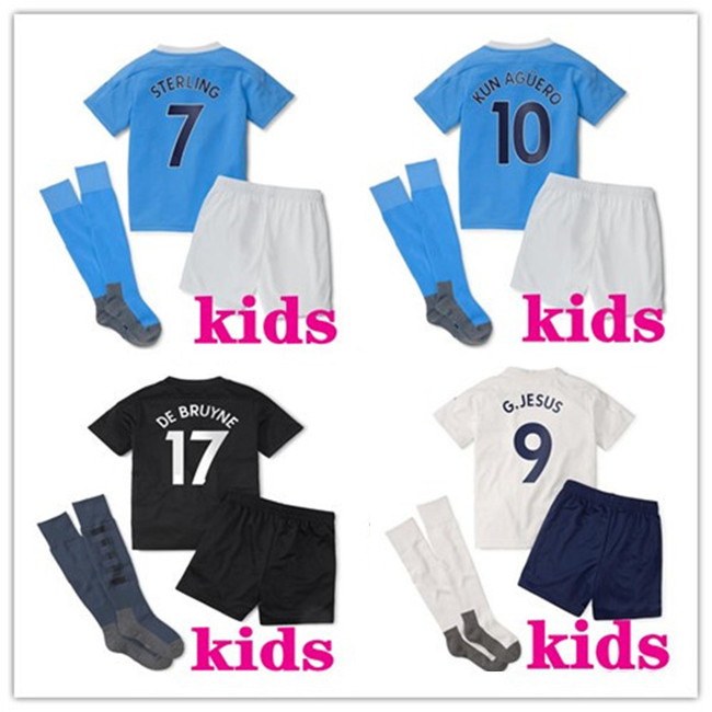 

20/21 KUN AGUERO Soccer jersey kids 2020 2021 football kit G.JESUS MAHREZ DE BRUYNE city Kids footbal kits Football shirt, Black