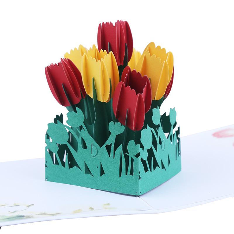 

Greeting Cards Tulip 3D -Up Card Flower Gift With Envelope Stickers Bridal Shower Laser Cut Invitation Wedding Valentines Day