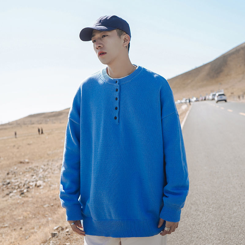 

2021 New Autumn Winter Sweater Men's Warm Fashion Casual O-neck Knitted Pullover Men Streetwear Knitting Sweaters Mens Clothes Wd95, Navy blue