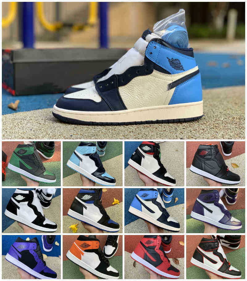 

2021 Basketball Shoes Jumpman 1 1s OG High Pine Green Black Court Purple Royal Bred Toe NC Obsidian UNC game Chaussure Sneakers trainers, Shoes 017