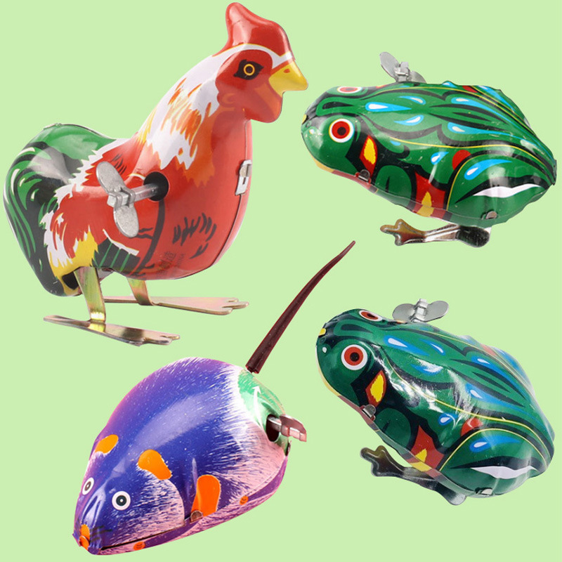 METAL FROG, vintage wind-up toy chain metal frog, classic toy-image-665685101