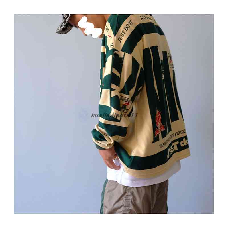 

Cpfm NK co branded Lapel polo long sleeve Unisex couple casual American silhouette loose md, Green (as shown in the picture)