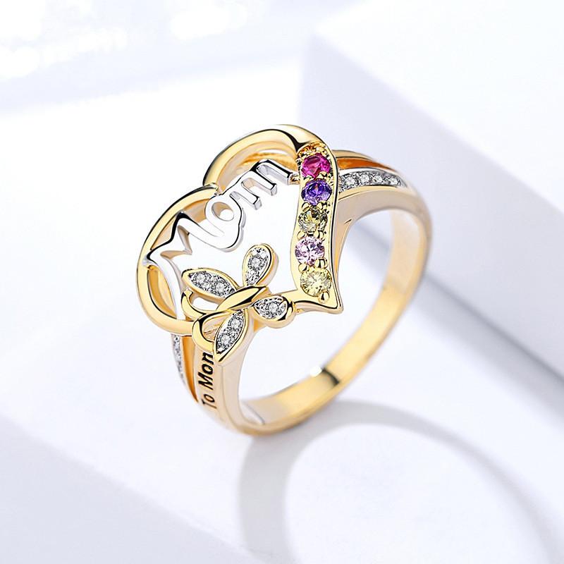 

Cluster Rings Yo Top Quality Mothers Day Gift Mom Hollow Out Design Heart Butterfly Crystal Ring Women Mum Bague