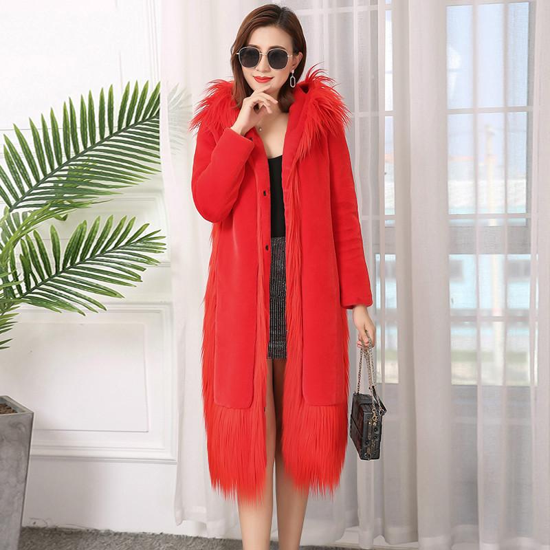 

Women's Fur & Faux Big Collar Coat Female Jacket Winter Women Clothes 2021 Korean Vintage Warm Long Tops Plus Size Manteau Femme 4600, Black