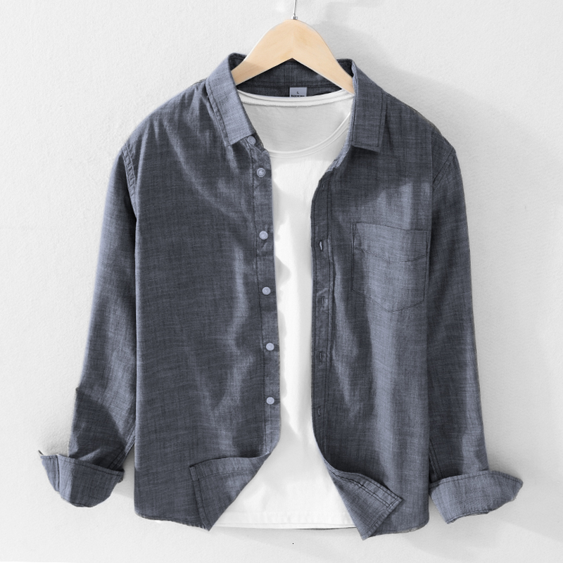 

2021 100% Cotton Long Sleeve Spring and Summer Comfortable Shirts Branded in Men's Shirt Fashion Q4xc, White