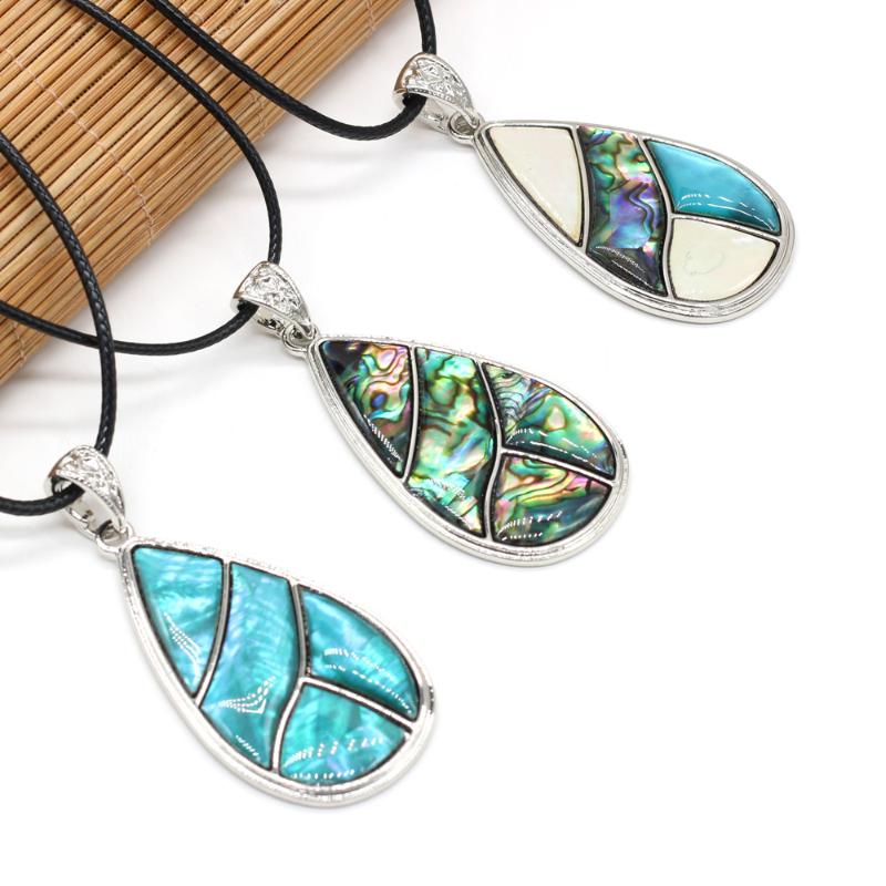 Pendant Necklaces Natural Shell Necklace Exquisite Waterdrop Shape Abalone White Charms Wax Rope For Jewelry Gift-image-711038936