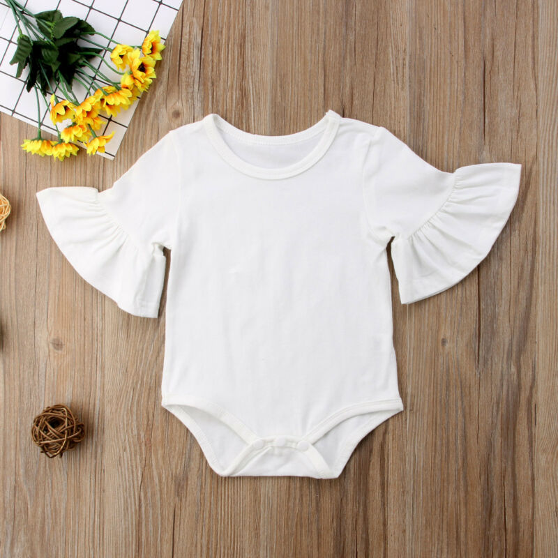 

0-24M Newborn Baby Girl Flare Sleeve Solid Black White Grey Casual Romper Jumpsuit Outfits Baby Clothes Summer kids Suit