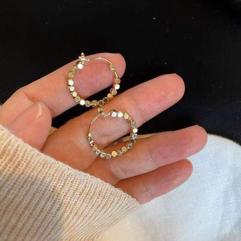 

Hoop & Huggie Korean Fashion Gold Color Beads Earrings For Women Metallic Circle Geometric Statement Trendy Wedding Jewelry