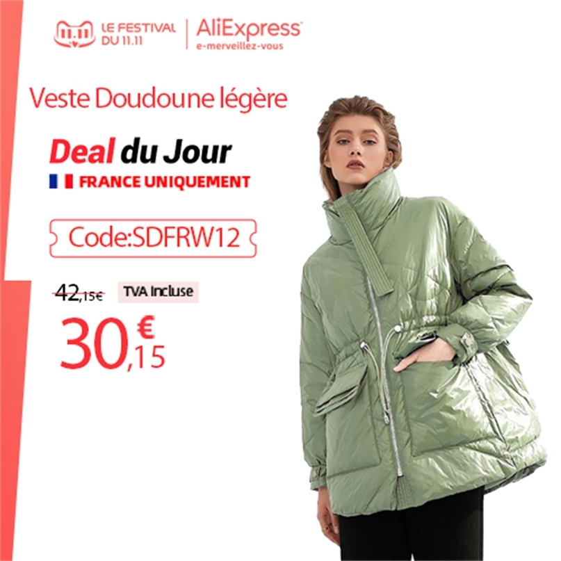 

Aachoae Pure Winter Lightweight Down Jacket Women Thick Warm Batwing Long Sleeve Loose Doudoune Pocket Ultra Light Duck Down 211108, Green