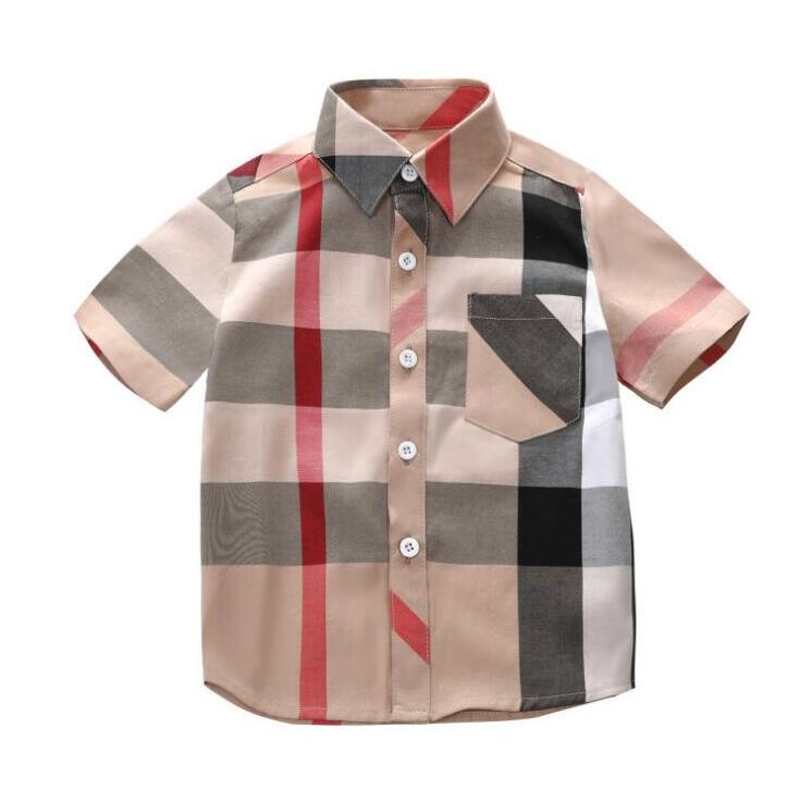 

Lovely Baby Boys Plaid Shirt Summer Cotton Kids Turn-Down Collar Short Sleeve Shirts Fashion Boy Clothes Children Clothing, As picture