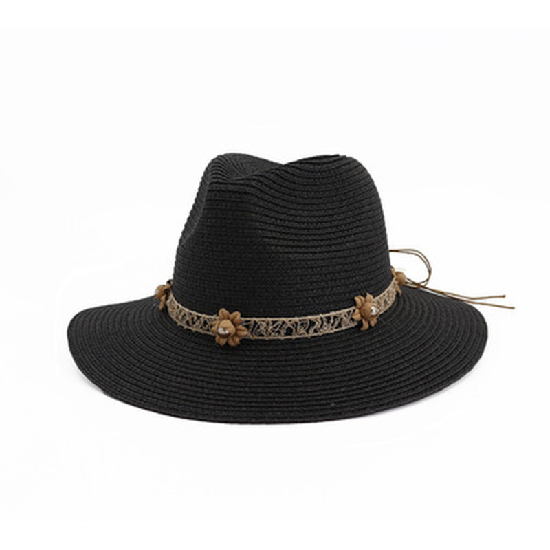 

2021 New Women Spring Summer Outdoor Beach Straw Solid Protective Band Wide Brim Fascinator Elegant White Black Sun Hats 0ee4