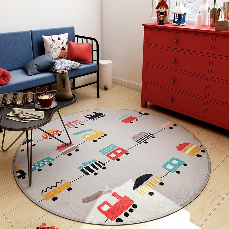 

Carpets Cartoon Train Animal Round Carpet Home Living Room Sofa Children Climbing Mat Bedroom Bedside Rug