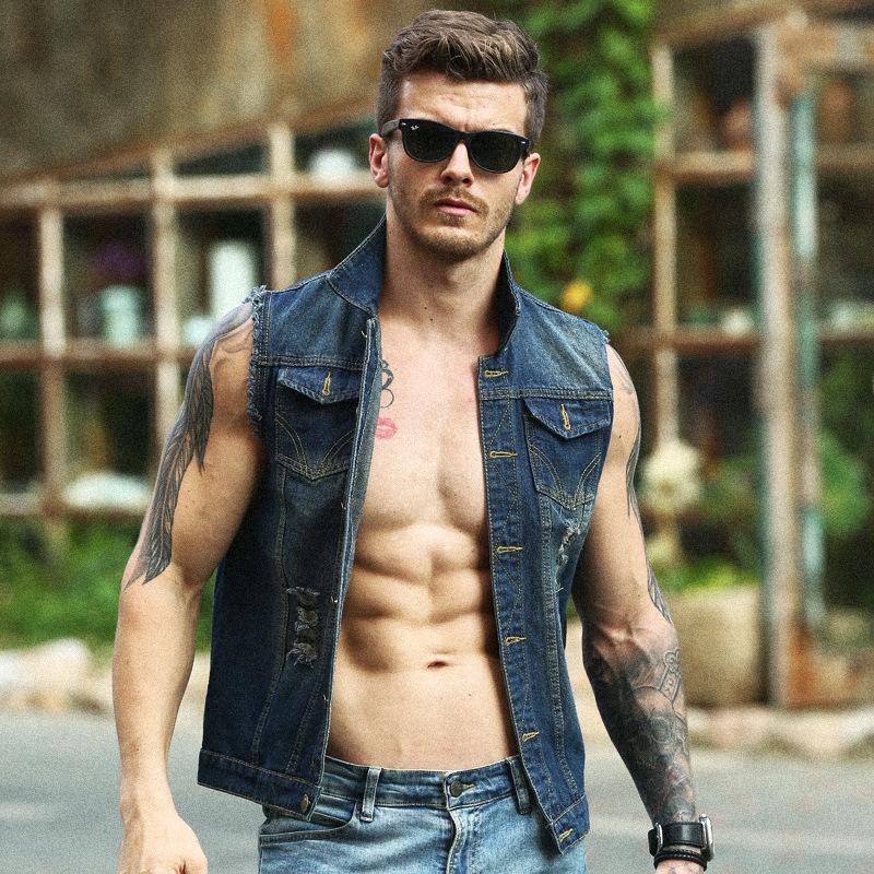 Denim Vest Men Black Australia | New 