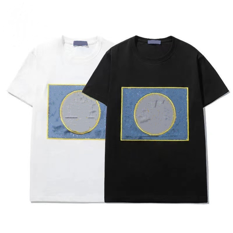

European station summer T Shirts net red with the same streetwear letter embroidery V short-sleeved cotton wild fashion couple T-shirt for men and women, White