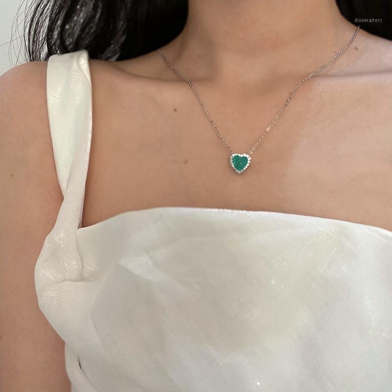

Blue Flower Zircon Love Clavicle Chain Simple Necklaces For Women Girls Trend Green Color Shiny Necklace Jewelry Chains