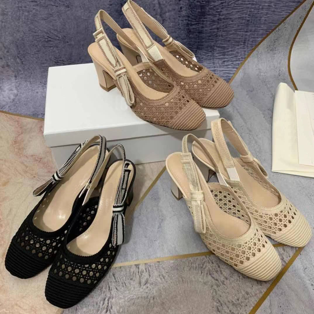 

2021 model European Classic Luxury Style Women's Slippers Fashion sandal Shoes high heel slipper sole Round , Cut out upper, Black