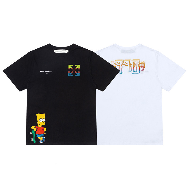 

Brand Version Style Tide Correct Off Cartoon Simpson Embroidered Hot Drill Arrstyle Men's and Women's Short Sleeve T-shirt, White