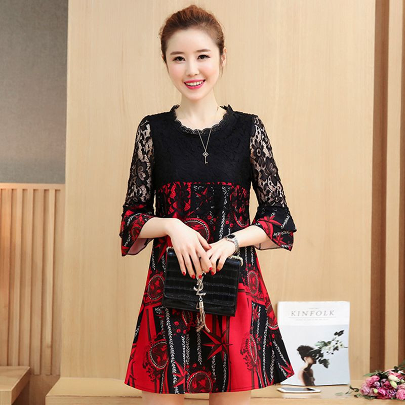 

2021 New Plus Size Lace Women Spring Summer Hollow Out Flare Sleeve Party Elegant Ladies Es Vestido Casual Wxf960 1k4v, Red