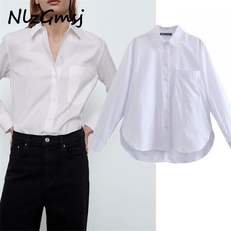 

Blouse Women Spring Summer ZA Shirts White Plain Office Lady s FemaleTops Loose 03 210628, As picture